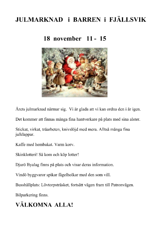 Julmarknad 18 november kl. 11-15, Patronvägen, Vindö